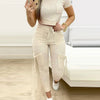 Tight Solid Color Two Piece Set Women Cropped T Shirt Slim Long Pants Pocket Ladies Sets 2025 Spring Summer Sportswear
