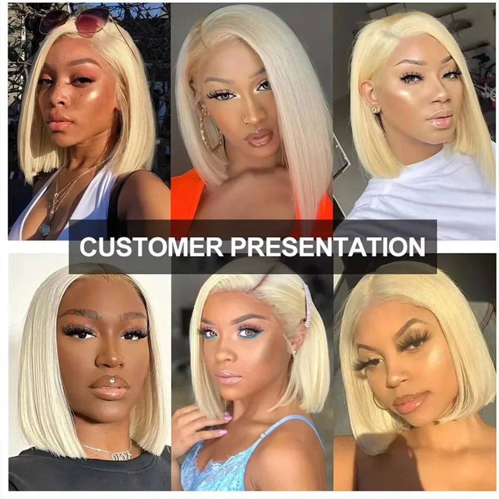613 Straight 13x4 Lace Front Human Hair Bob Wig Pre Plucked Baby Hair 613 Blonde Short Bob Wig Remy Human Hair For Women