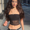 Mesh Corset Black Crop Top Women Patchwork Tube Top Sexy Sleeveless Off Shoulder Cami Summer Streetwear Slim Strapless Tank Tops