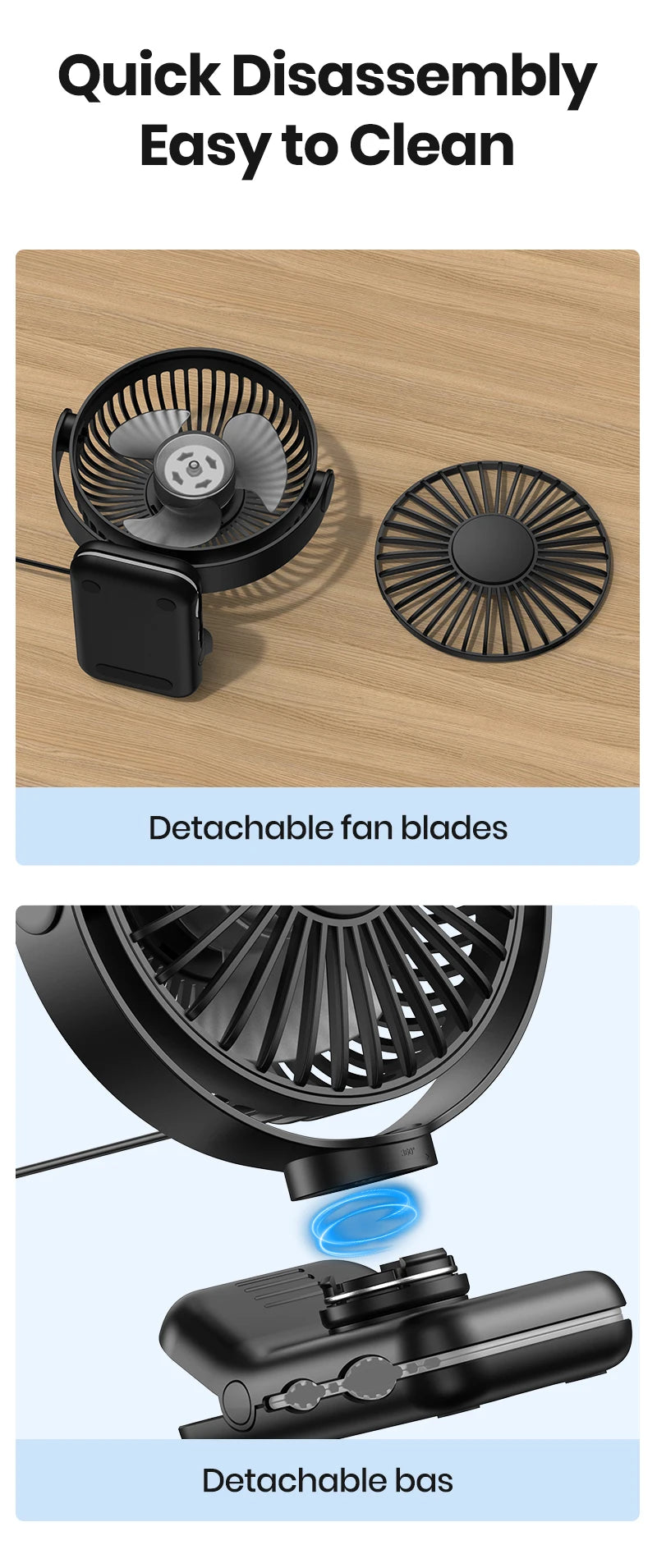 TOPK Mini Portable Clip on Fan,USB Desk Fan,3 Speeds Quiet Wind 720° Rotate Personal Electric Fan,Standing fans for Room Home