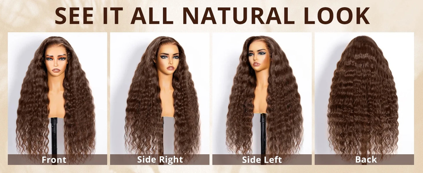 40 30 Inch Chocolate Brown Deep Wave Lace Front Wigs Human Hair #4 Colored 13x4 13x6 Hd Curly Lace Frontal Wigs Pre Plucked