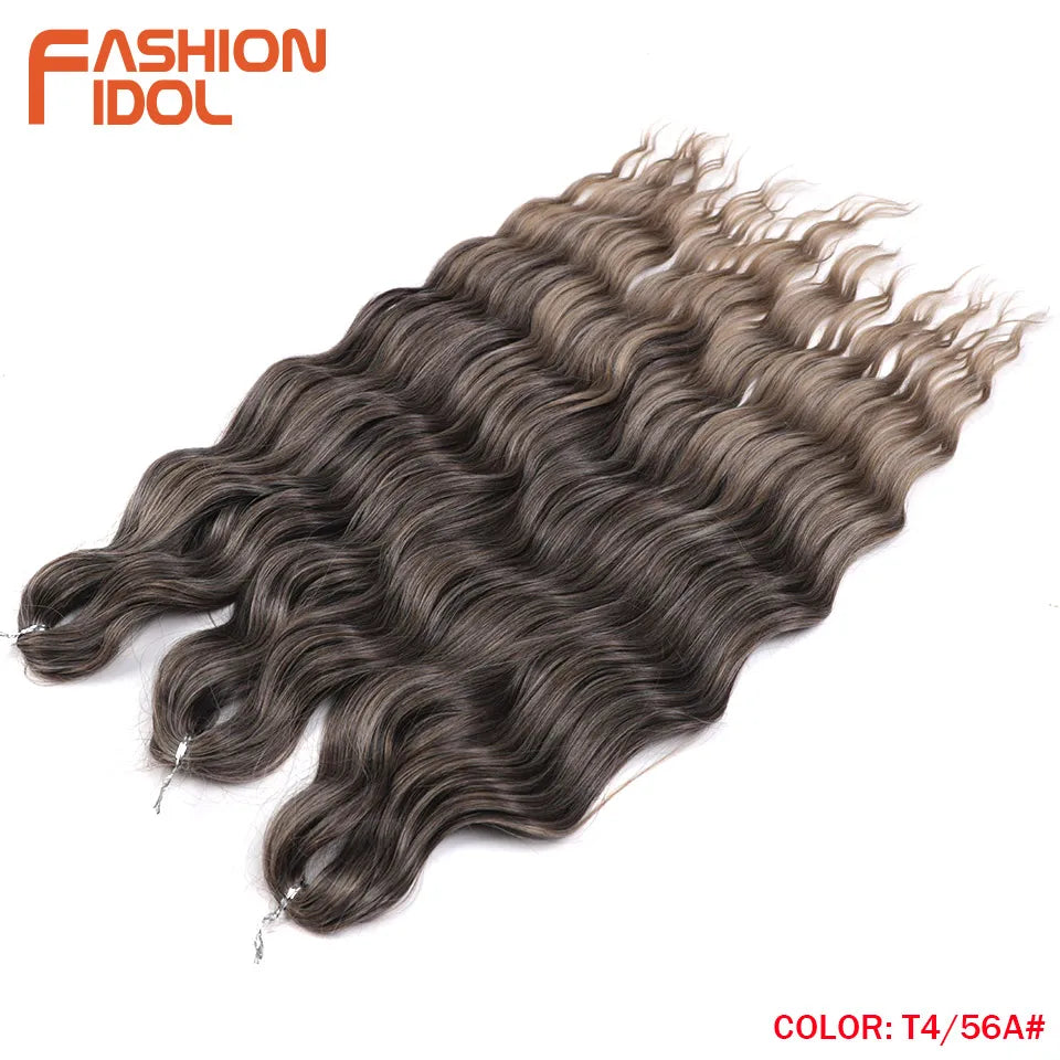 FASHION IDOL 24-Zoll Häkelhaar Synthetische Wasserwelle Flechthaarverlängerungen Ombré Regenbogenfarbe Kunsthaar Deep Wave Lockenhaar