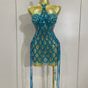 Sexy Sparkly Sequin Diamond Mesh Transparent Two Piece Set Women Celebrate Evening Party Birthday Dress Stage Photo Shoot Wear