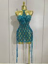 Sexy Sparkly Sequin Diamond Mesh Transparent Two Piece Set Women Celebrate Evening Party Birthday Dress Stage Photo Shoot Wear