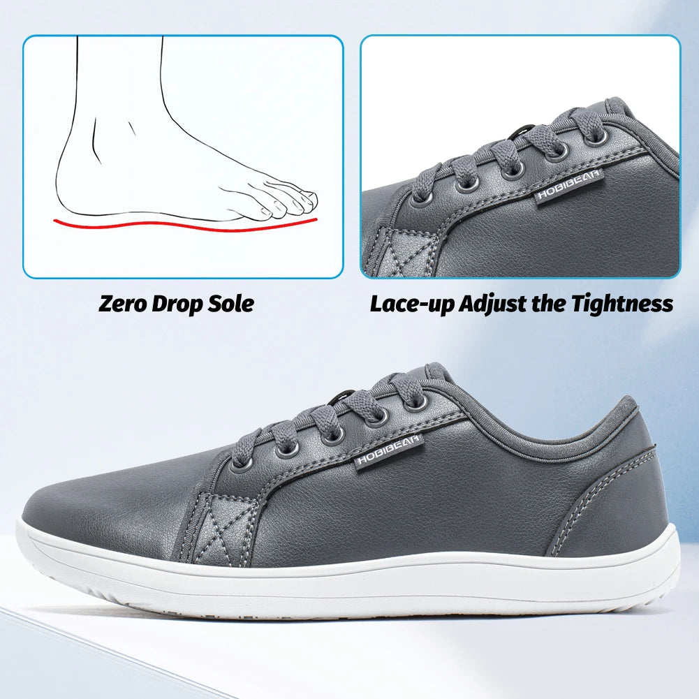 HOBIBEAR Minimalistische Schuhe für Herren und Damen, weite Zehenbox, Barfuß-Schuhe, Zero Drop, Freizeit-Sneaker aus Kunstleder, leichte Walking-Sneaker