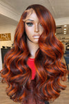 100% Human Hair 4/350 Highlight Ombre Body Wave 13x6 Lace Front Wig Ginger Orange Brown Colored Water Wave 13x4 Lace Frontal Wig