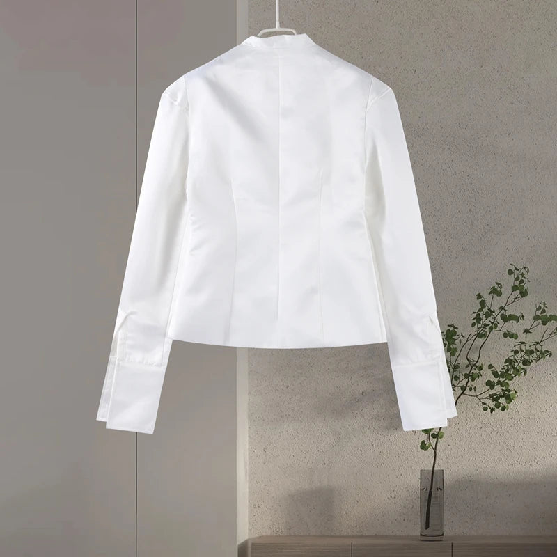Urban White Women Blazer Coats Elegant Single Breasted V-neck Long Sleeve Female Jacket 2025 Autumn Office Lady Outwears