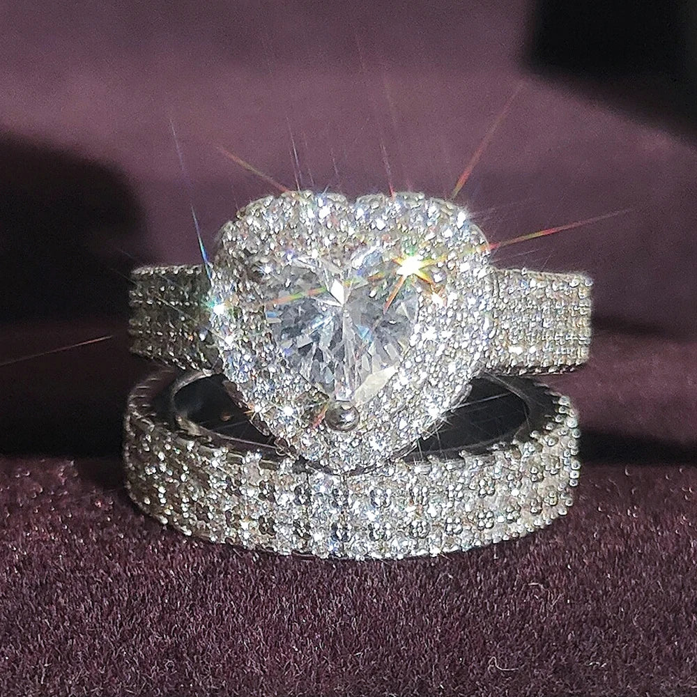 2023 New Luxury Silver Color Luxury Big Wedding Rings Set for Bridal Women Engagement Finger Party Gift Designer Jewelry R4428