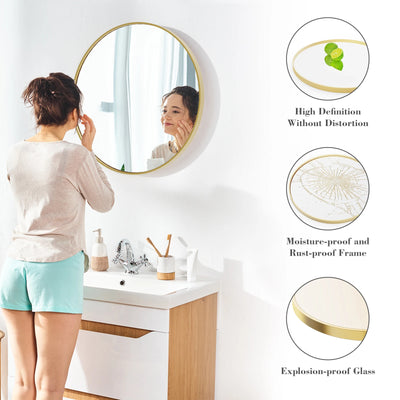 JHK Großer runder Schminkspiegel mit goldenem Rahmen für die Wand, matter Metallrahmen, 30 Zoll, moderner Spiegel, gehärtetes Glas, Schlafzimmer, Wohnzimmer