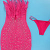 Znaiml Sexy Feathers Rhinestones Backless Diamond Sheer Mesh Bodycon Dresses for Woman Rave Club Birthday Party Night Vestidos
