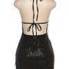 Kliou Tassel Patchwork Shiny Mini Dress Women Halter Bandage Stunning Backless Sleeveless Skinny Vestido Female Party Clubwear
