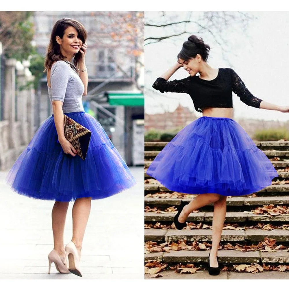 Multi-layer Tulle Tutu Skirts Fuchsia 6 Layers Fluffy Petticoat Underskirt Princess Ball Gown Women Halloween Party Skirt