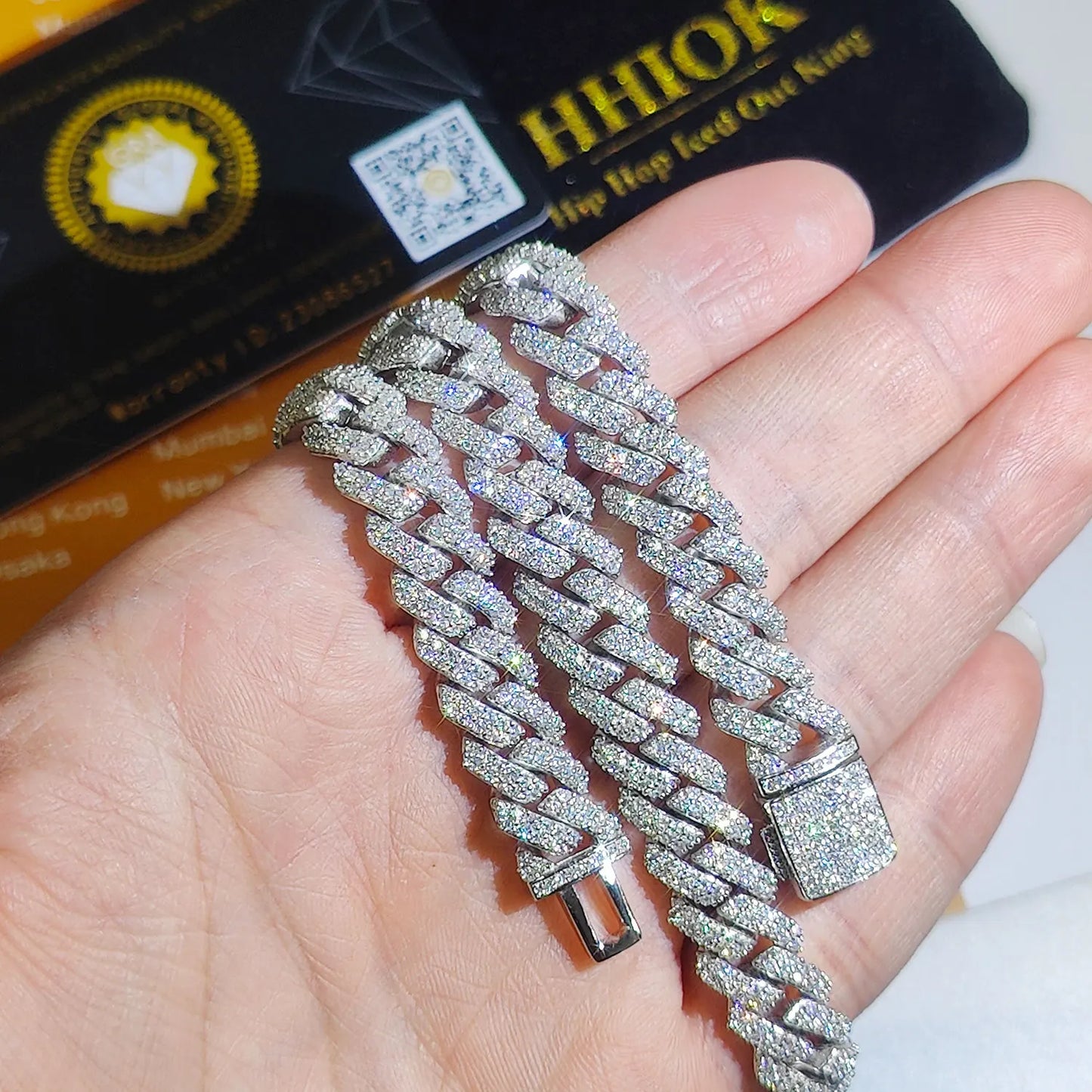 Pass Diamond Test Hip Hop Jewelry VVS1 Stone Shiny 2row 3row Men Women 925 Sterling Silver Necklace Moissanite Cuban Link Chain
