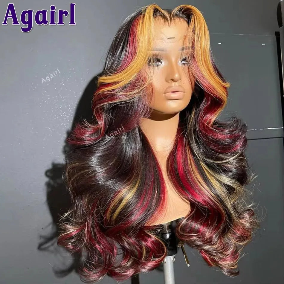 Highlight Red Blonde Colored 6X4 Lace Closure Wig Pre Plucked Ready Go Human Hair Wigs for Women 200% Body Wave Lace Frontal Wig
