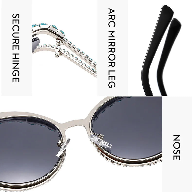 XJiea 2024 Designer Strass-Sonnenbrille für Damen Luxusmarken-Mode-Steampunk-Herrenbrille Party-Strand-Schatten-Accessoire