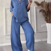 Cotton Linen Sets Two 2 Pieces Sale Casual Long Sleeve Button Loose Blouse Shirt&High Elastic Wide Leg Loose Pant Suits NMD-3021