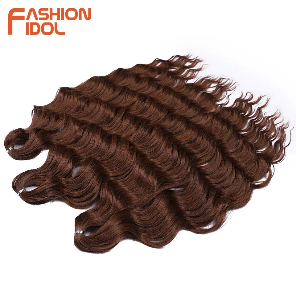FASHION IDOL 24 Inch Synthetic Hair Water Wave Braiding Hair Extensions Ombre Rainbow color Deep Wave Curl Twist Crochet Hair