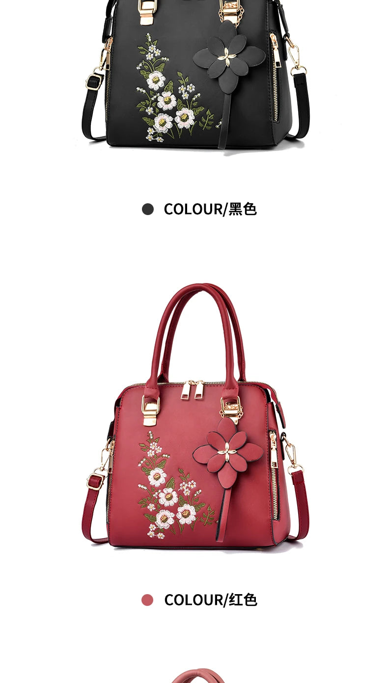 Floral Detail Shoulder Bag, Trendy Zipper Handbag For Work, Casual Crossbody Bag, Women's Floral Decor Purse