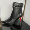 Gürtelschnalle Reißverschluss vorne Modenschau Stiefeletten Damen Herbst Winter Neu Spitz Metallverzierung Rote High Heels Ankle Boots