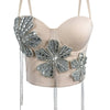 3Colors Women Fashion Diamonds Embroidery Flowers Tassel Bustier Corset Crop Tops To Wear Out Evening Club Party Camisoles Top