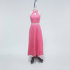 Women's Pink Two Piece Set Halter Collar Crop Top Split Maxi Skirt Ideal for Evening Parties Summer Weddings Chic Outings