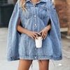 Benuynffy Single Breasted Cape Denim Coat Women Spring Fall Fashion Vintage Pockets Loose Jean Jacket Female Streetwear