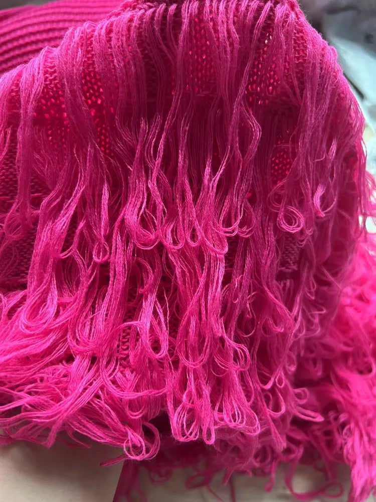 Joskaa 2025 Summer Women Elegant Round Neck Sleeveless Tassels Hem Bodycon Mini Knitted Dress Holiday Beach Party Clubwear