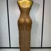 Luxury Rhinestones Sexy Mesh See Through Bodycon Dress Women Birthday Evening Cocktail party Gown Red Carpet Club Stage Outfit
