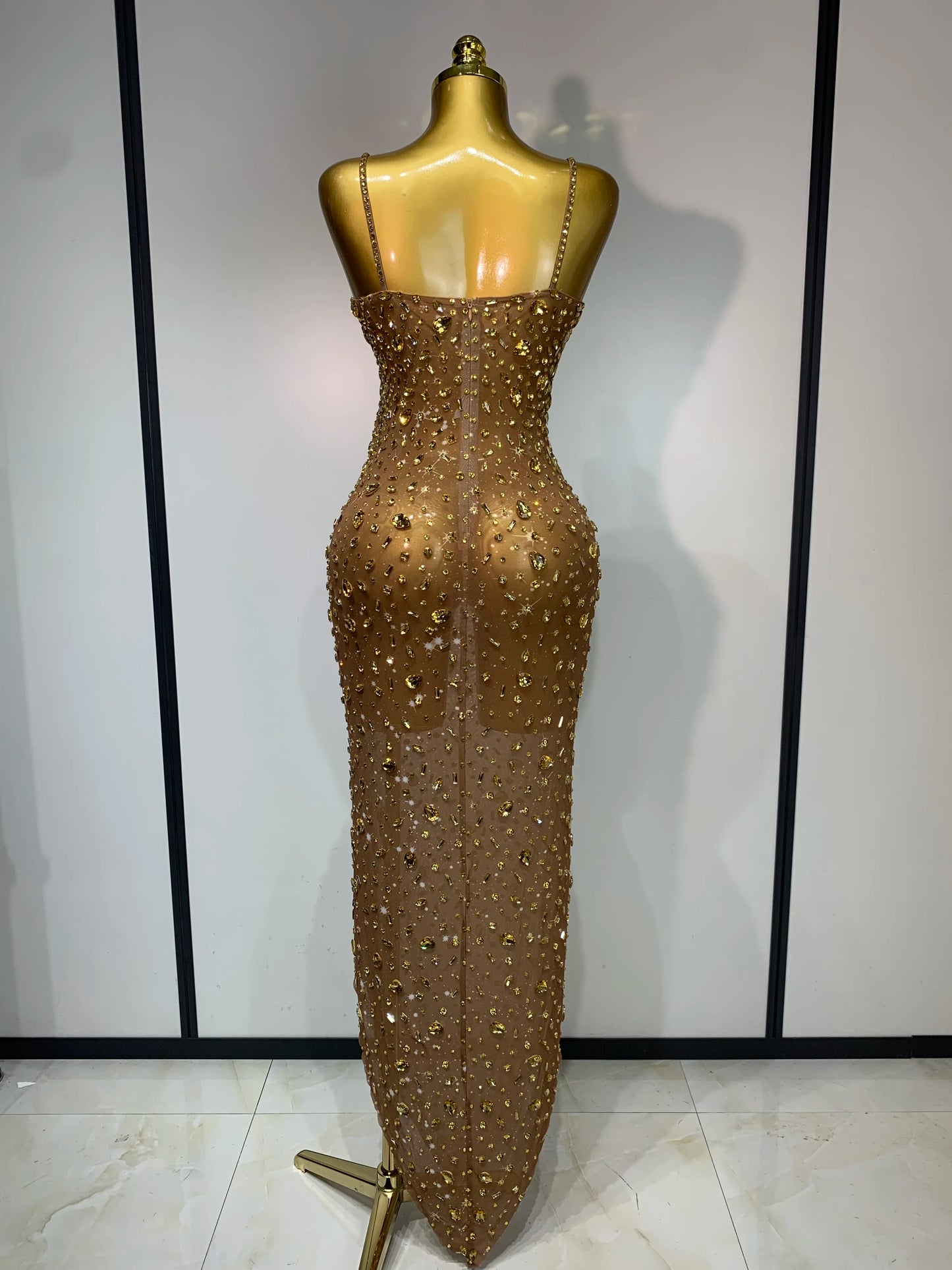 Luxury Rhinestones Sexy Mesh See Through Bodycon Dress Women Birthday Evening Cocktail party Gown Red Carpet Club Stage Outfit