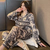 Frühling Herbst Neuer Satin-Seidenpyjama für Damen Mode Langarm Lange Hose Hochwertig Elegant Bequem Revers Loungewear