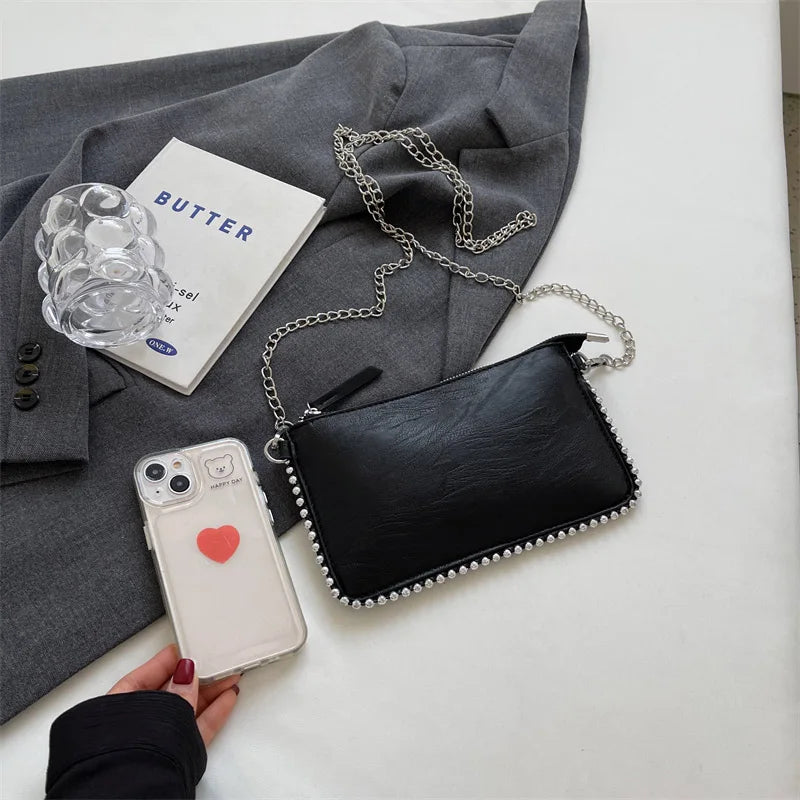 Einfarbige Design-Umhängetaschen für Damen, Mode-Ketten-Handytaschen, Mode-Schulter-Kuriertasche, Sac A Main weiblich