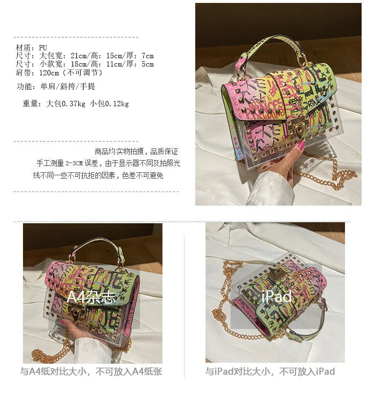 Marke Frauen Nieten Graffiti Umhängetaschen Mode Schultertasche für Damen Weibliche Luxus Designer Handtaschen 2023 Hohe Qualität