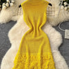 Joskaa 2025 Summer Women Elegant Round Neck Sleeveless Tassels Hem Bodycon Mini Knitted Dress Holiday Beach Party Clubwear