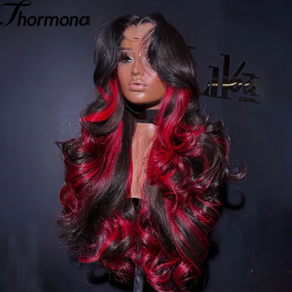 Pink Highlight Colored Lace Front Wig Synthetic Glueless Loose Wave Pre Plucked 13x4 HD Transparent Lace Frontal Wigs For Women