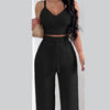 Women Fashion Print Halter V-Neck Short Tank Suit Tops Long Pants Matching Set Summer Casual Female Slim Pants Two Piece Sets