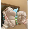 Bow Knot Short Ankle Snow Boots Women Winter Plush And Thick Insulation Waterproof PU Cotton Household Shoes Home Slipper Women