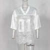 Letter Print T-Shirts Top Women 2025 Spring Summer V-Neck See Through Backless Loose Short Sleeve Y2K Sexy Trend Streetwear Tops