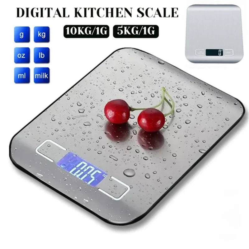 Digital Kitchen Scale 5kg/10kg Stainless Steel Panel USB Charg Precise Small Platform Scale Portable Multifunction LCD Display