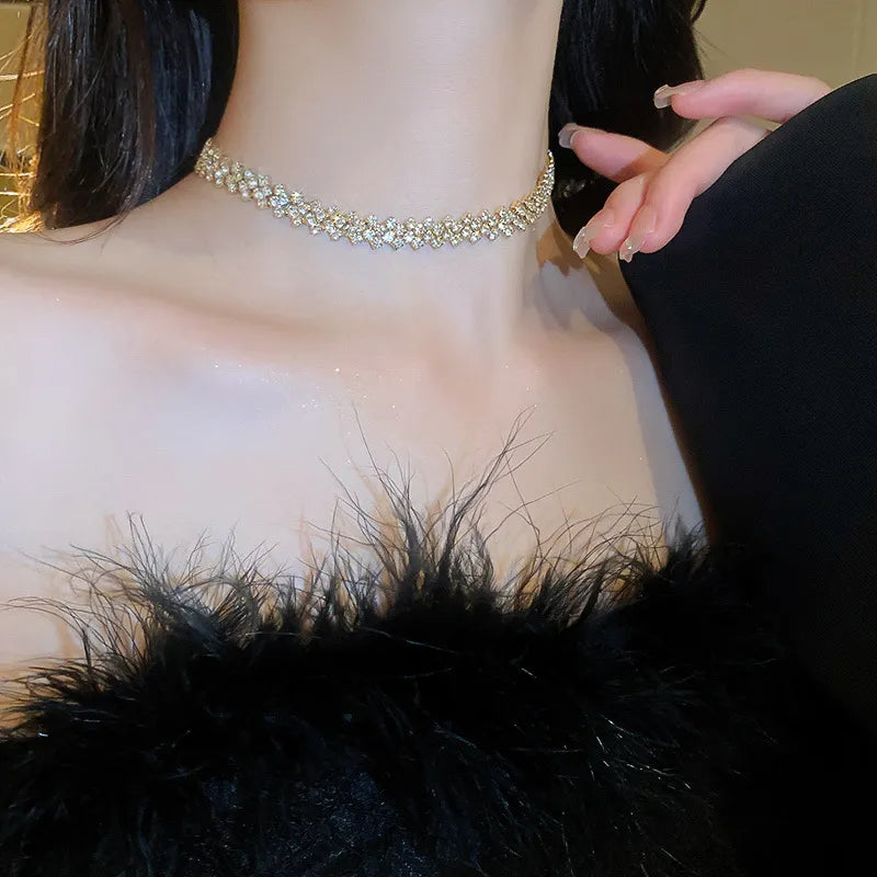 Fashion Gold Color Rhinestone Choker Necklaces for Women Geometric Crystal Necklaces Weddings Jewelry Party Gifts