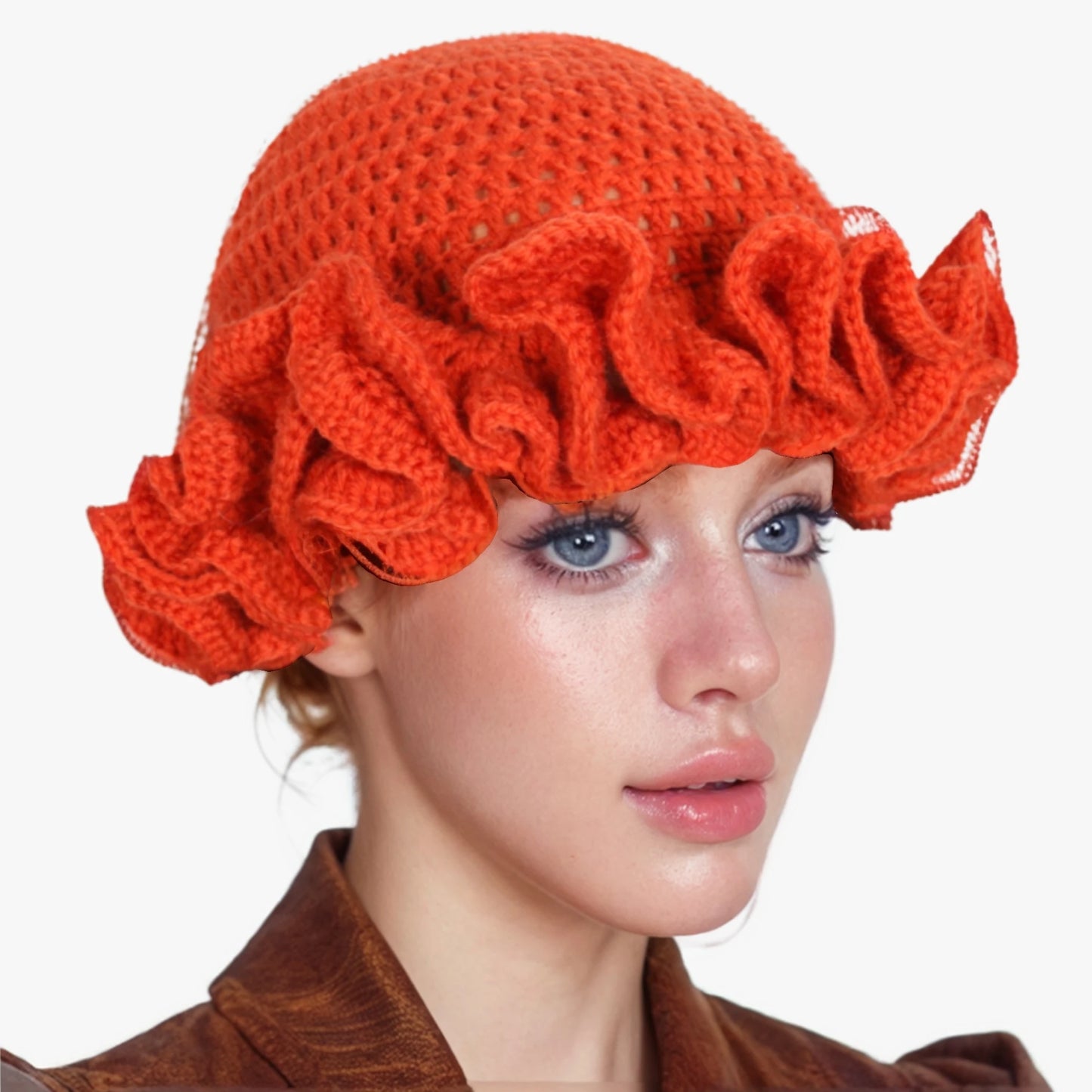 Handgestrickte Mütze mit plissierten Rüschenkanten und Spitze für Damen und Herren, originelle und kreative Mütze für Erwachsene