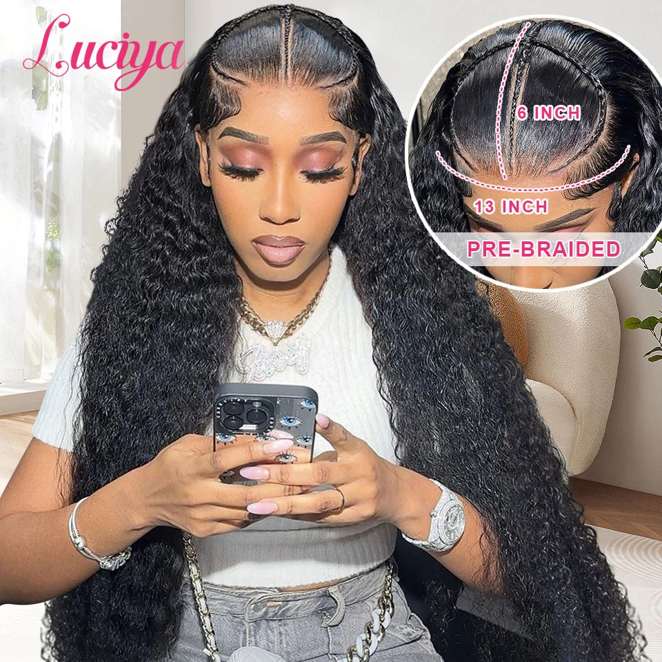 Kleberlose vorgeflochtene Perücken Tiefe Welle HD 13x6 Lace Front Perücke, alles vorbereitet, gelockt, 13x4 HD Lace Front Echthaarperücken, sofort tragbar
