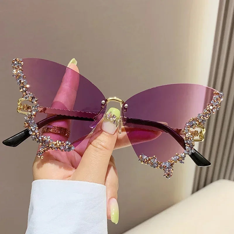 Randlose Sonnenbrille Damen Luxusmarke Strass Sonnenbrille Damen Niedliche Herzform Punk Party Brille очки від сонця женские