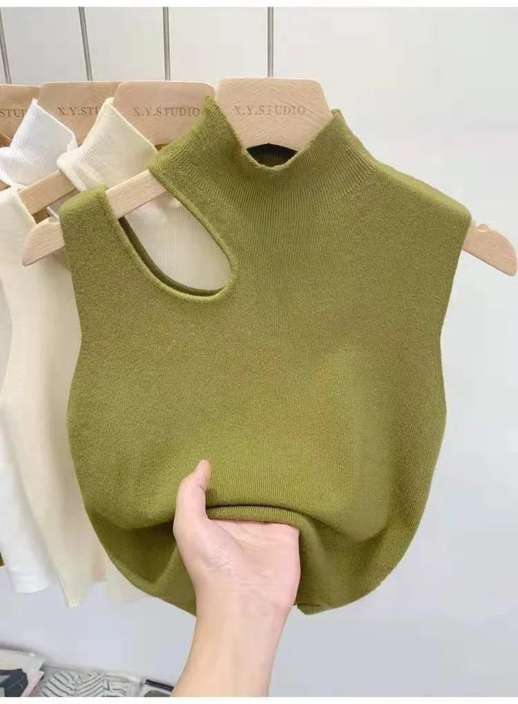 Women Knitted Tank Top Summer Fall Slim Sweater Short Sleeveless Solid Summer Sweaters Hollow Out Pullovers 2026
