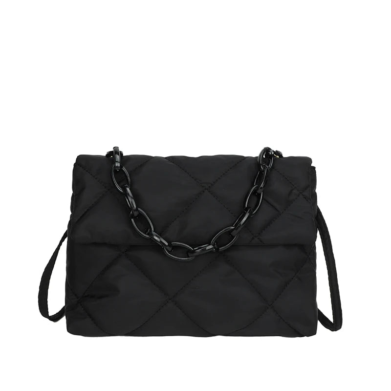 Acryl-Ketten-Umhängetaschen, quadratisch, lässig, Klappe, Damen-Pendeltaschen, gesteppt, All-Match, Winter, große Kapazität für Mädchen zum Einkaufen