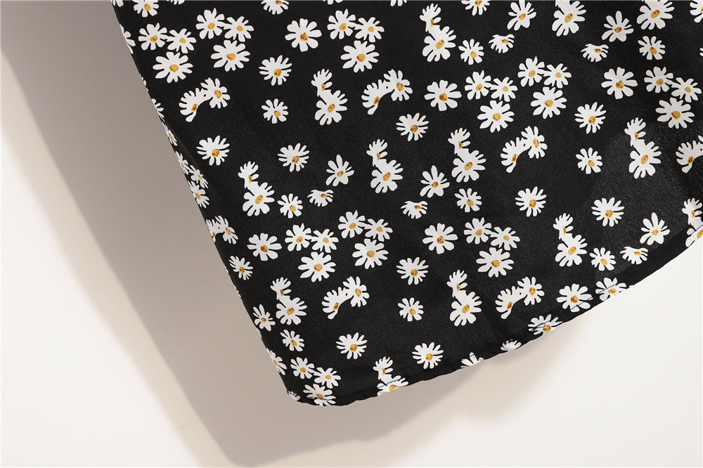 Damen Minikleider Sommer Mode Damenkleider Bedruckte Chiffonkleider mit Blumenmuster, gerafft, plissiert, kurze Puffärmel, Freizeitkleid