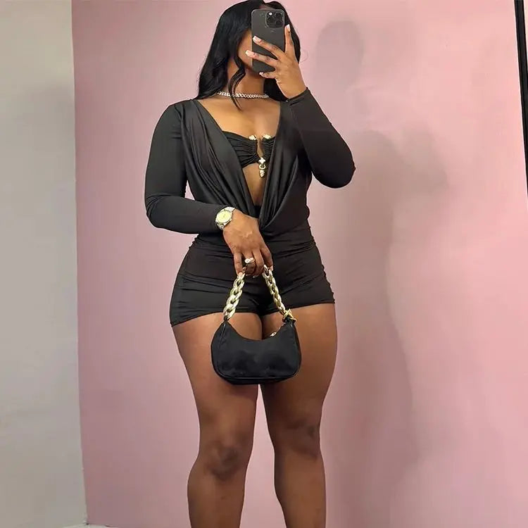 Insglas Frühling Trend Schwingkragen Sexy Damen Jumpsuit + Metallschnalle BH Hipster Midnight Party Neues Workout Fit Coquette Playsuits