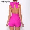 TWOTWINSTYLE Solid Office Playsuit for Women Halter Sleeveless High Waist Patchwork Bandage Backless Playsuits Female Fashion