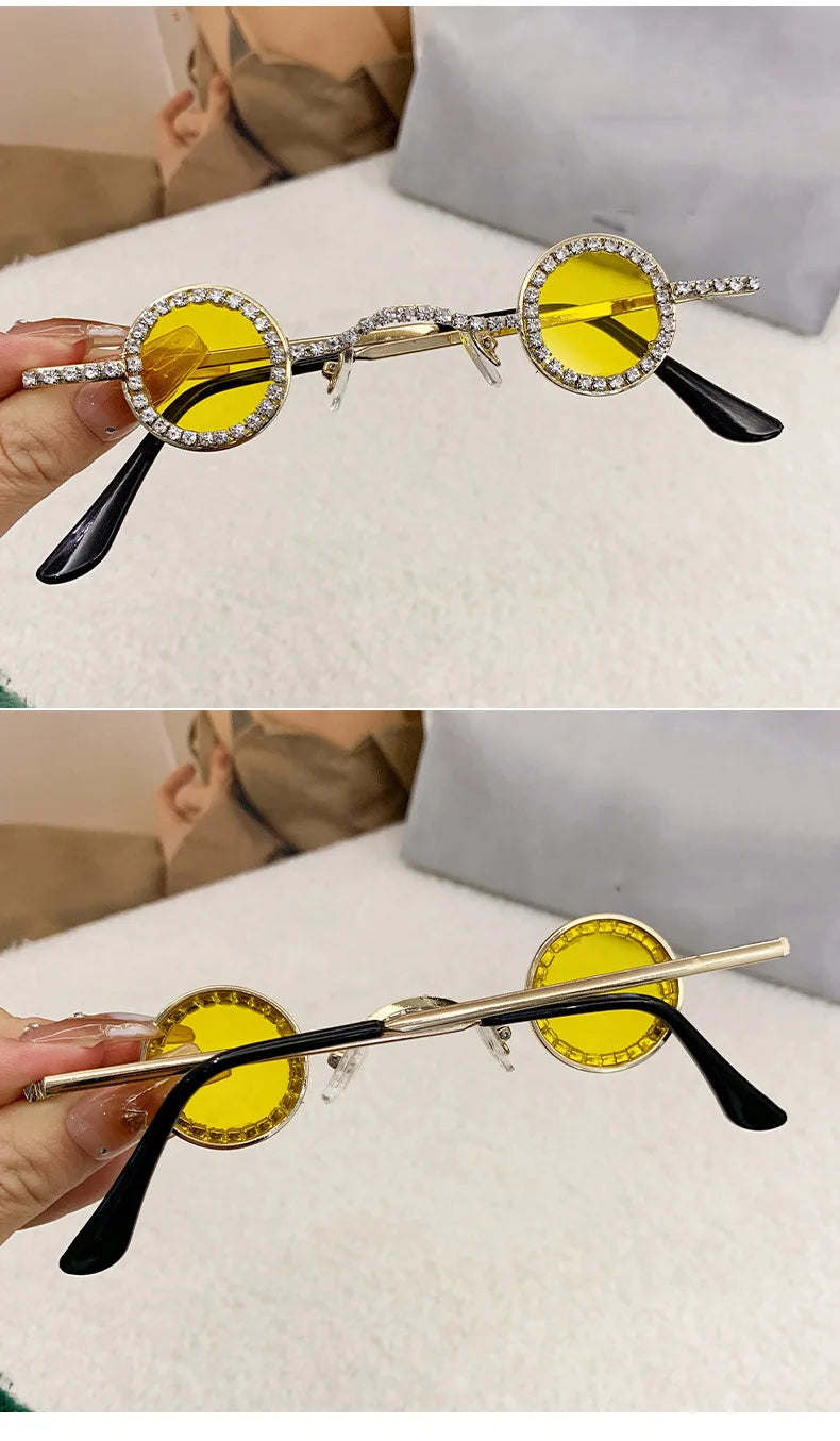 Fashion Diamond Round Sunglasses Women Luxury Rhinestone Shades UV400 Sun Glasses Female Punk Brand Designe Eyewear Men Eyeglass