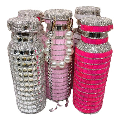 Glitzer-Strass-Thermosflasche mit Kette, vakuumisolierte Edelstahl-Trinkflasche, tragbarer Becher