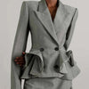 TWOTWINSTYLE Solid Spliced Ruffles Blazers For Women Notched Collar Long Sleeve Patchwork Button Casual Blazer Female Clothing